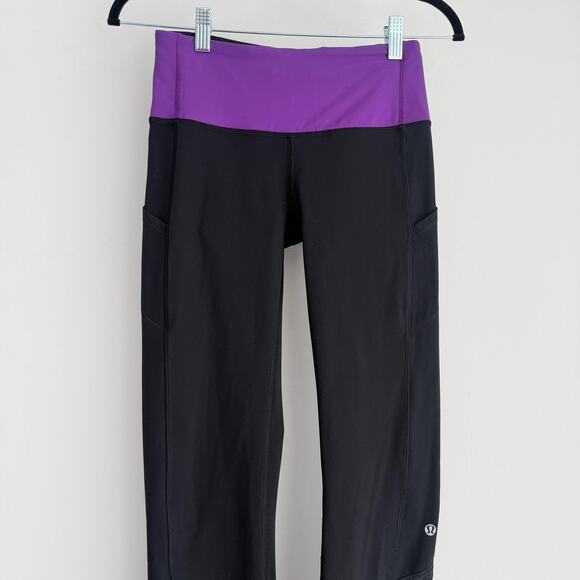 Lululemon Pants Womens 4 Black Violet Run Clear As Mud Low Rise Luxtreme Y2K - Picture 2 of 8
